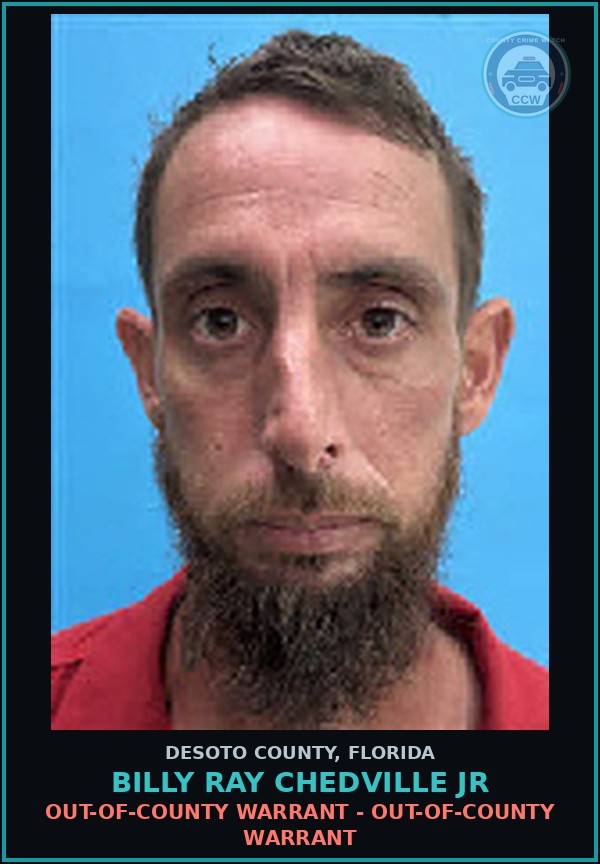 Booking mugshot of Billy Ray Chedville Jr in DeSoto County