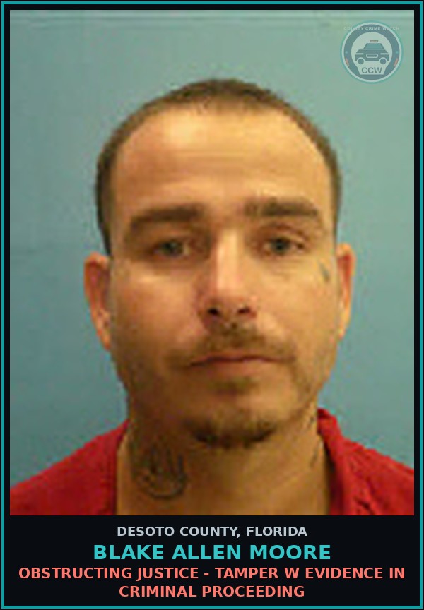Booking mugshot of Blake Allen Moore in DeSoto County