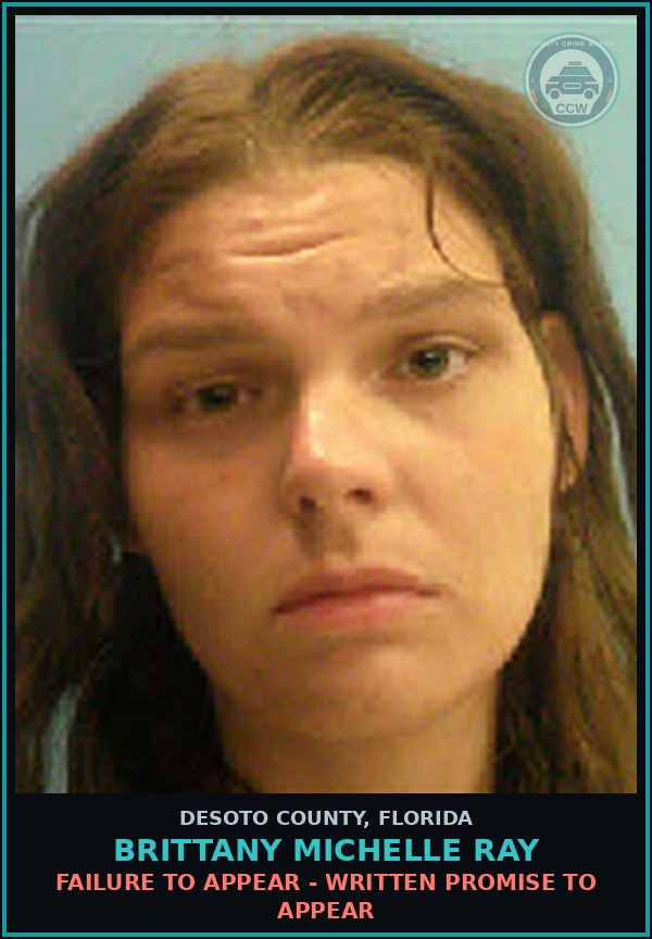 Booking mugshot of Brittany Michelle Ray in DeSoto County