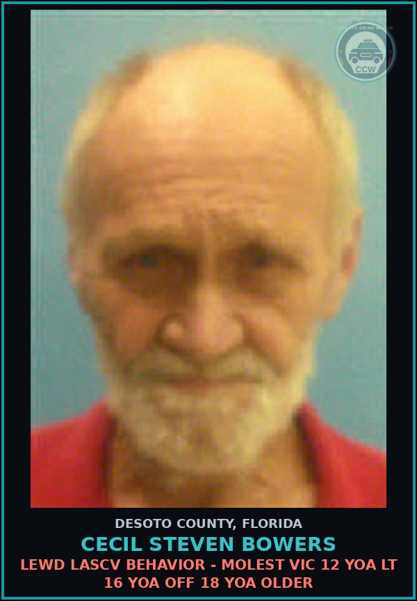 Booking mugshot of Cecil Steven Bowers in DeSoto County