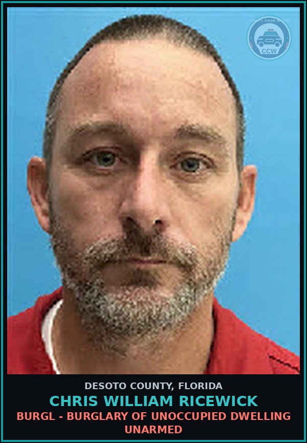 Booking mugshot of Chris William Ricewick in DeSoto County