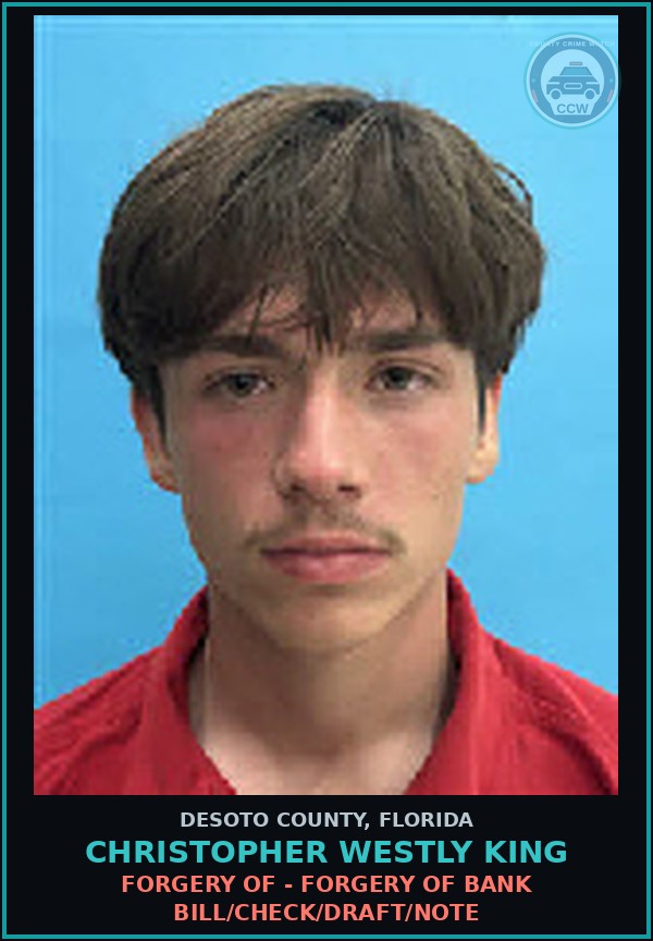 Booking mugshot of Christopher Westly King in DeSoto County