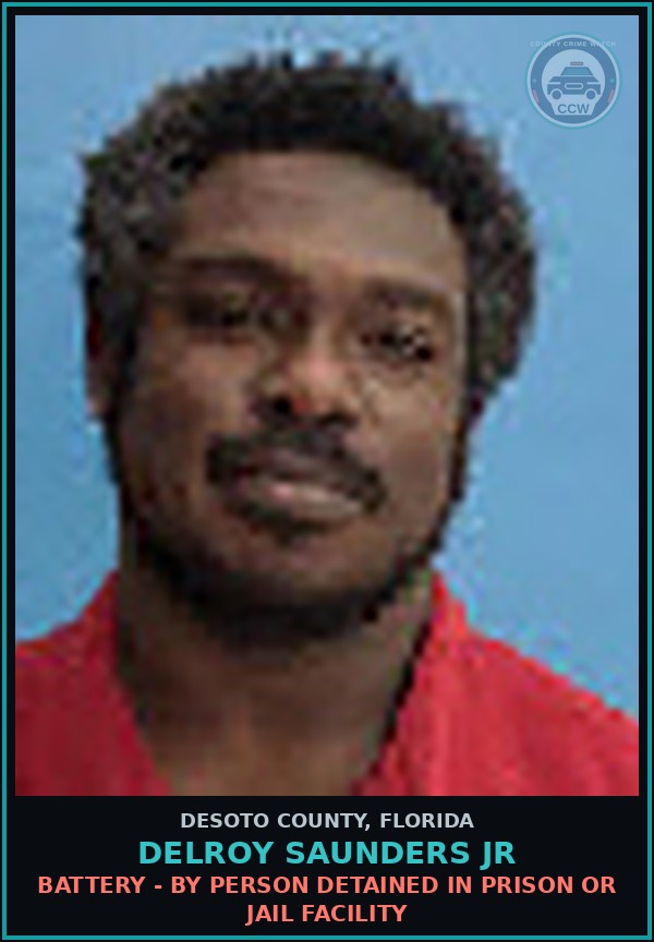 Booking mugshot of Delroy Saunders Jr in DeSoto County