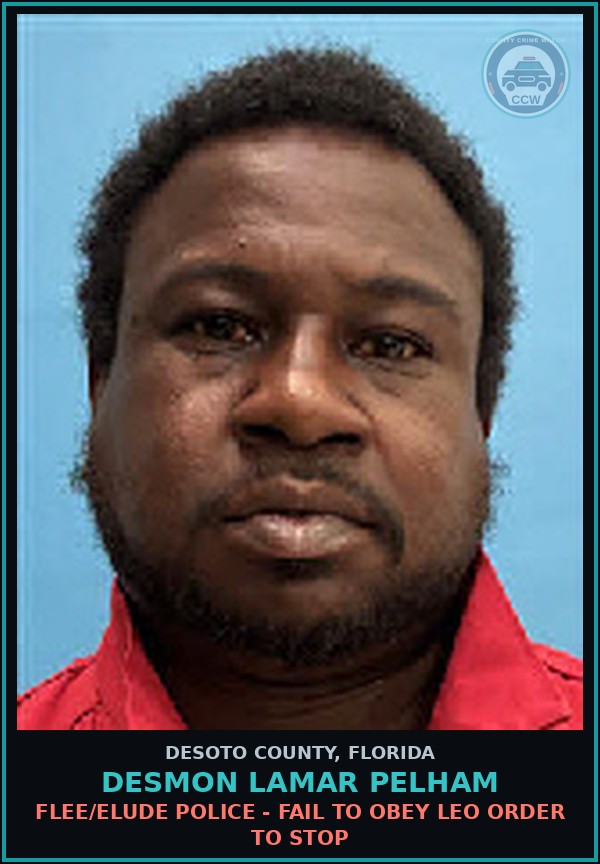 Booking mugshot of Desmon Lamar Pelham in DeSoto County