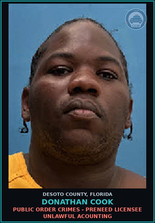 Booking mugshot of Donathan Cook in DeSoto County