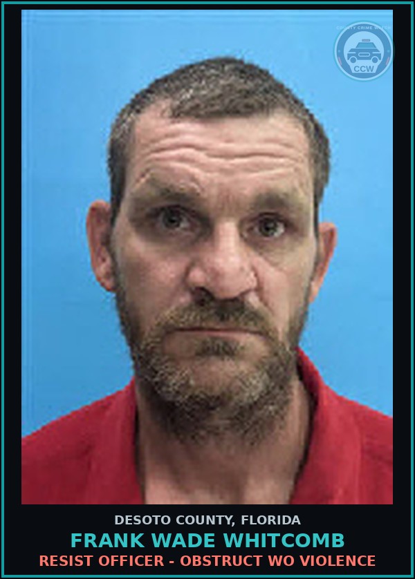 Booking mugshot of Frank Wade Whitcomb in DeSoto County