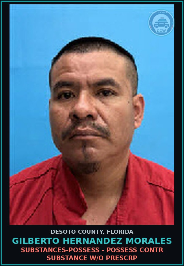 Booking mugshot of Gilberto Hernandez Morales in DeSoto County