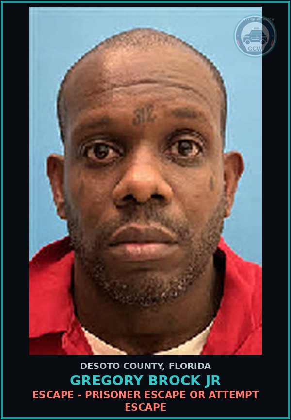 Booking mugshot of Gregory Brock Jr in DeSoto County