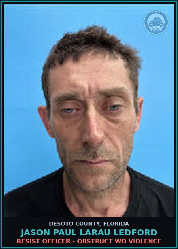 Booking mugshot of Jason Paul Larau Ledford in DeSoto County
