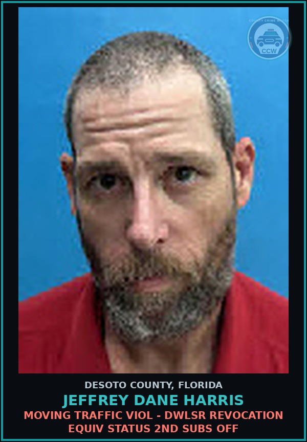 Booking mugshot of Jeffrey Dane Harris in DeSoto County