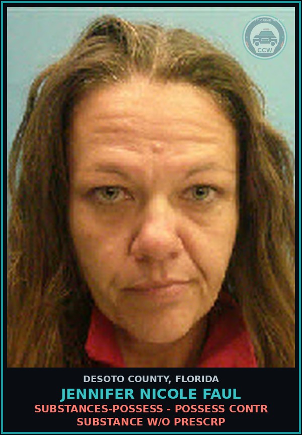 Booking mugshot of Jennifer Nicole Faul in DeSoto County