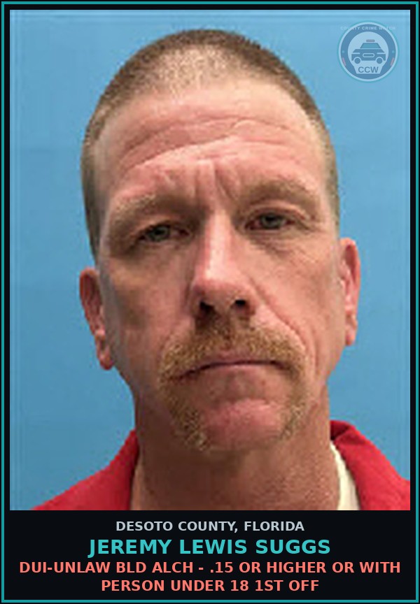 Booking mugshot of Jeremy Lewis Suggs in DeSoto County