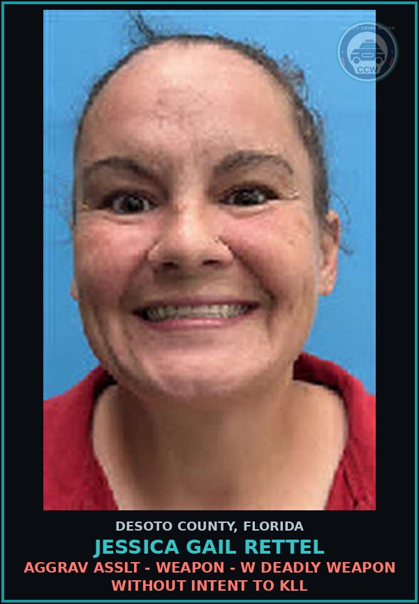 Booking mugshot of Jessica Gail Rettel in DeSoto County