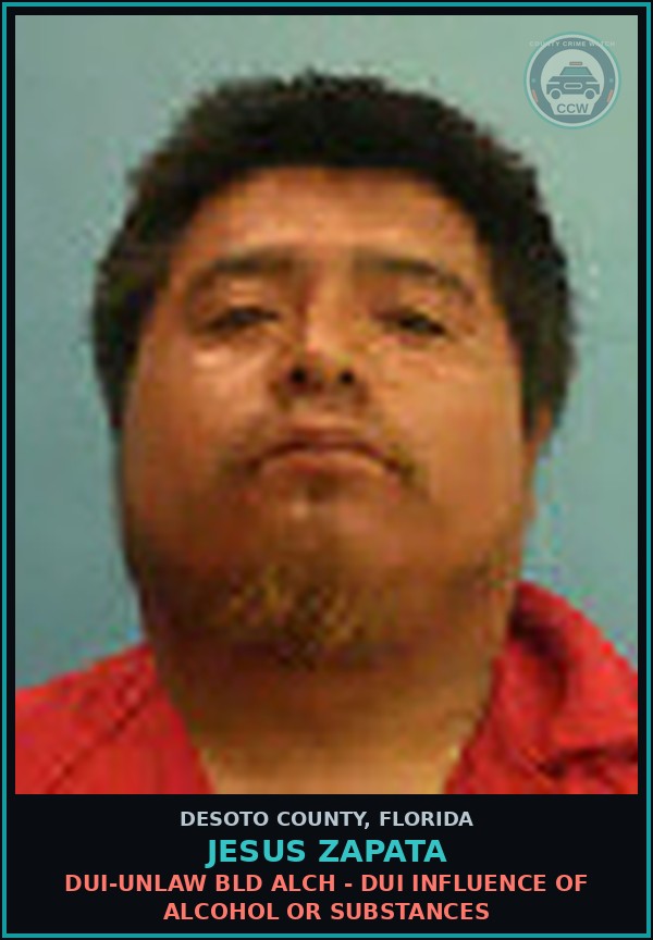 Booking mugshot of Jesus Zapata in DeSoto County