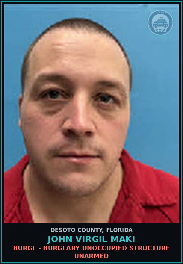 Booking mugshot of John Virgil Maki in DeSoto County