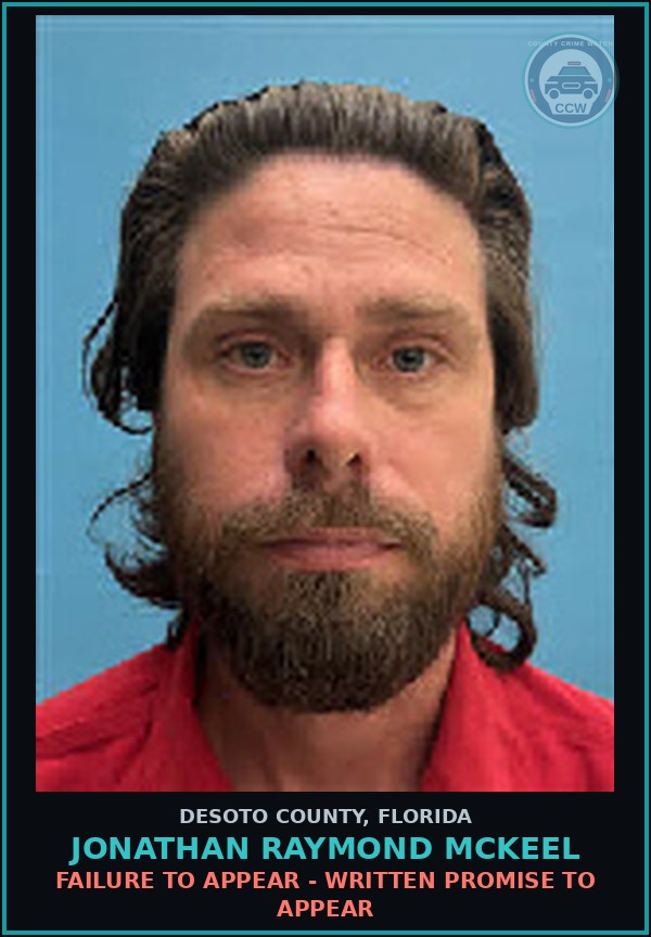 Booking mugshot of Jonathan Raymond McKeel in DeSoto County