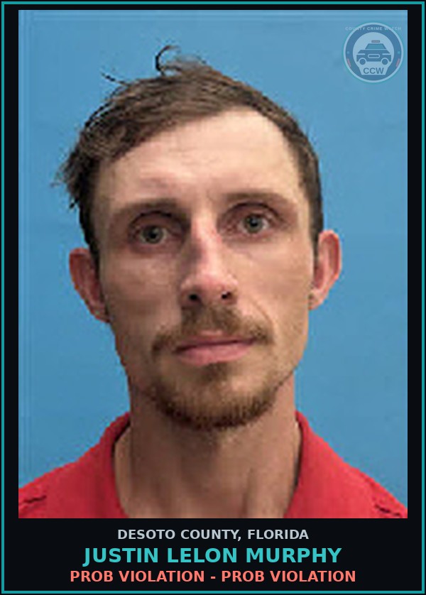 Booking mugshot of Justin Lelon Murphy in DeSoto County