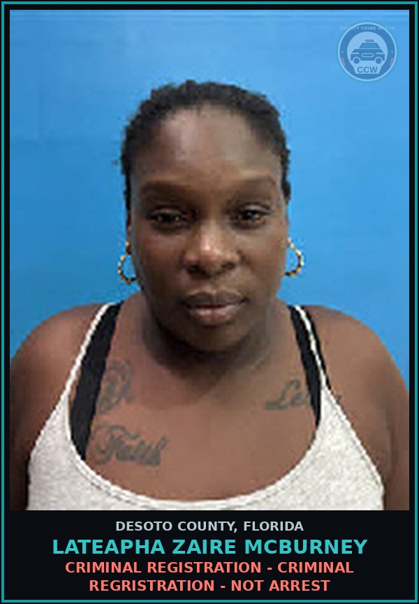 Booking mugshot of Lateapha Zaire McBurney in DeSoto County