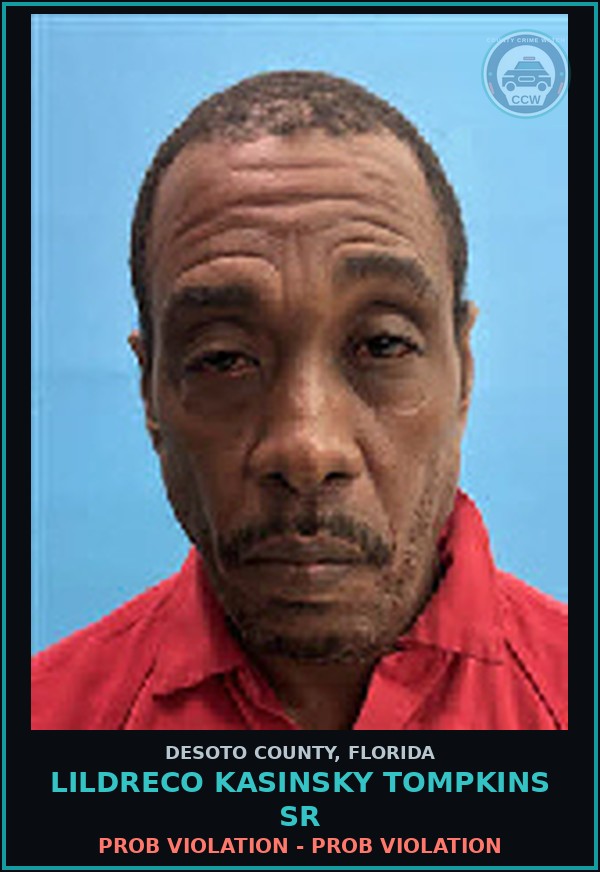 Booking mugshot of Lildreco Kasinsky Tompkins Sr in DeSoto County