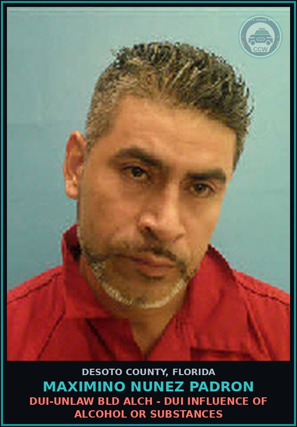 Booking mugshot of Maximino Nunez Padron in DeSoto County
