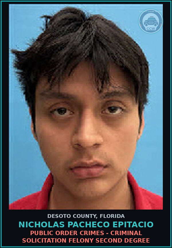 Booking mugshot of Nicholas Pacheco Epitacio in DeSoto County