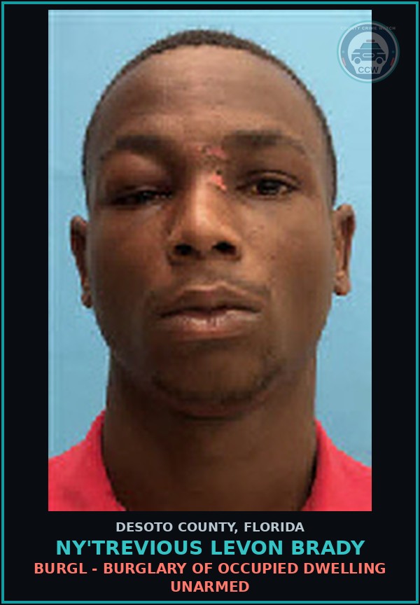 Booking mugshot of Ny'Trevious Levon Brady in DeSoto County