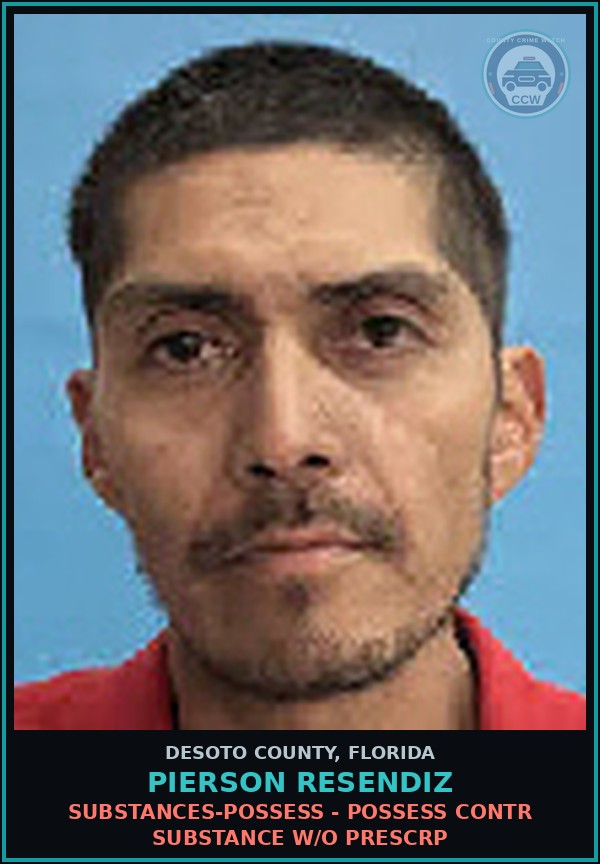 Booking mugshot of Pierson Resendiz in DeSoto County