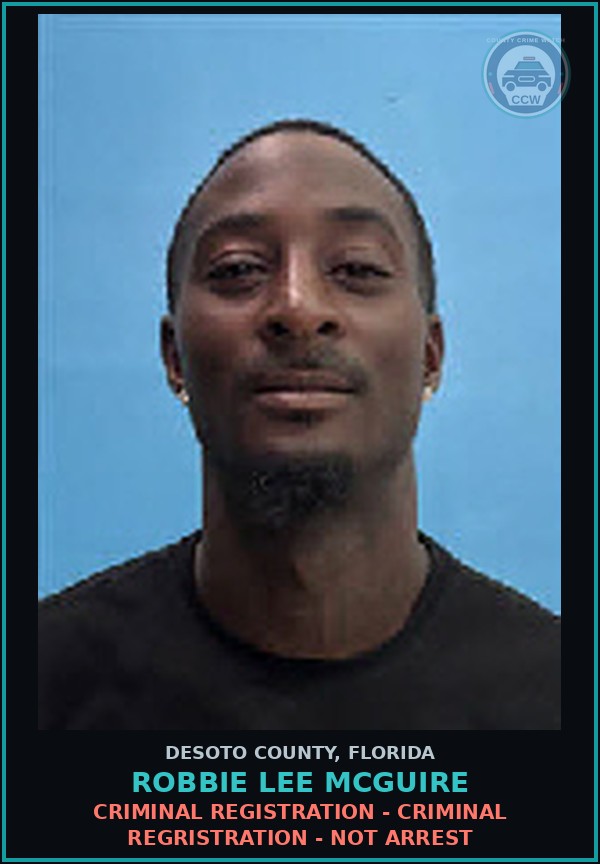 Booking mugshot of Robbie Lee McGuire in DeSoto County