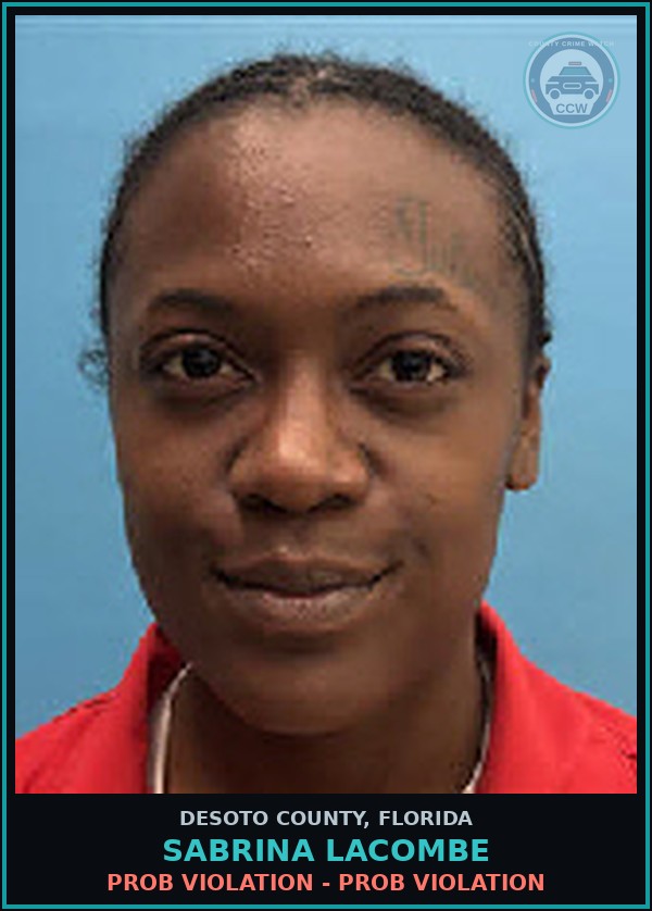 Booking mugshot of Sabrina Lacombe in DeSoto County