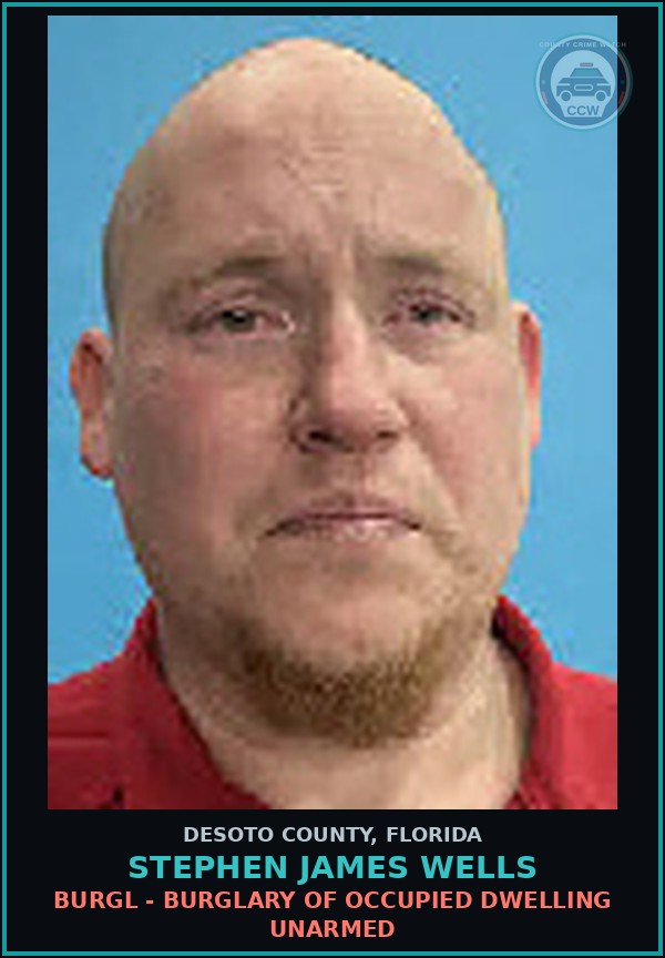 Booking mugshot of Stephen James Wells in DeSoto County