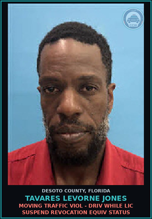 Booking mugshot of Tavares Levorne Jones in DeSoto County