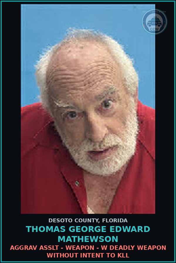 Booking mugshot of Thomas George Edward Mathewson in DeSoto County