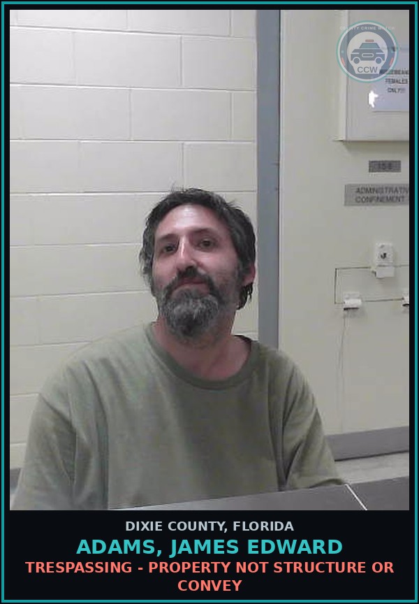 Booking mugshot of ADAMS, JAMES EDWARD in Dixie County