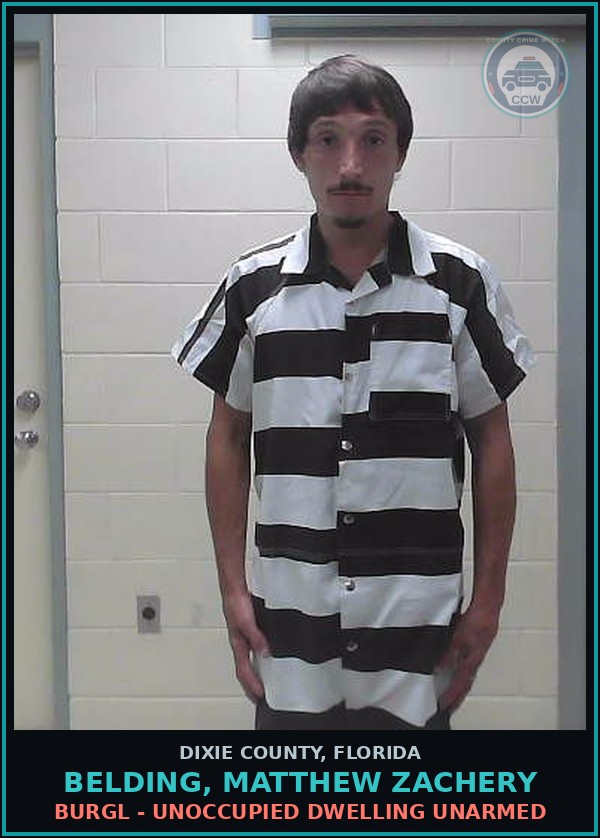 Booking mugshot of BELDING, MATTHEW ZACHERY in Dixie County