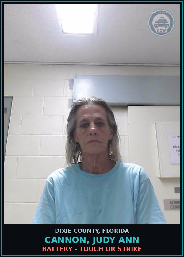 Booking mugshot of CANNON, JUDY ANN in Dixie County