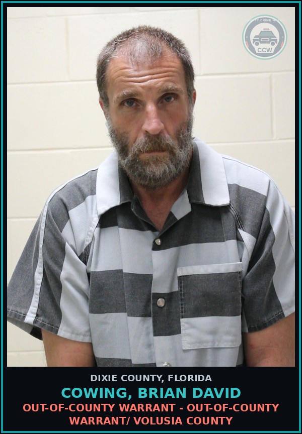 Booking mugshot of COWING, BRIAN DAVID in Dixie County