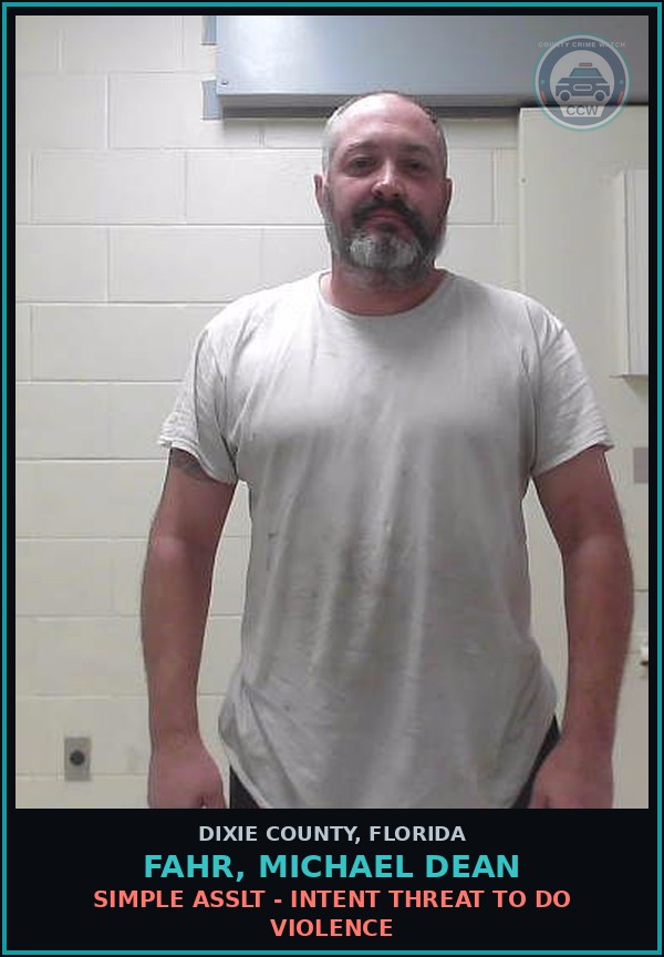 Booking mugshot of FAHR, MICHAEL DEAN in Dixie County