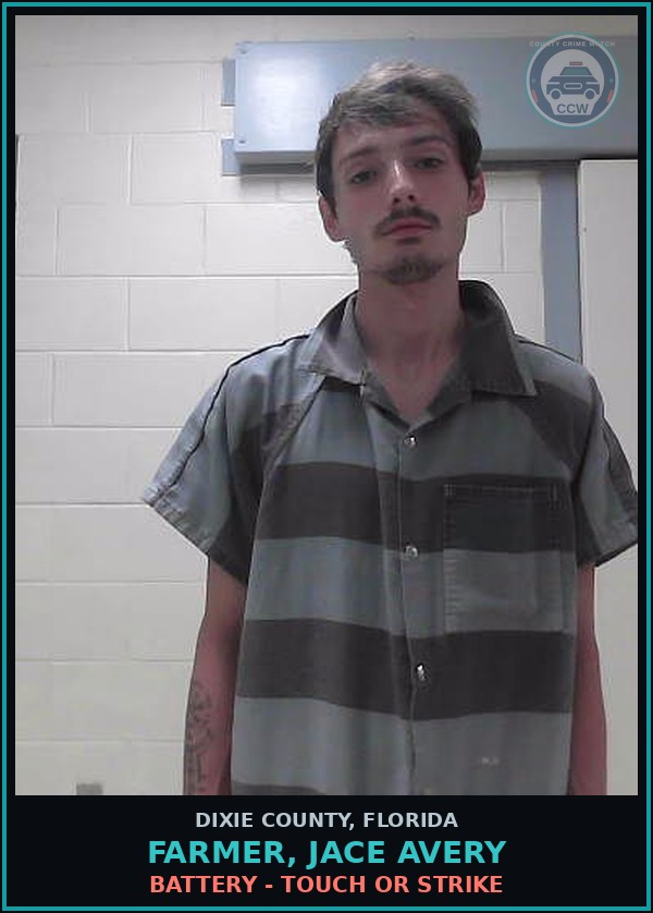 Booking mugshot of FARMER, JACE AVERY in Dixie County