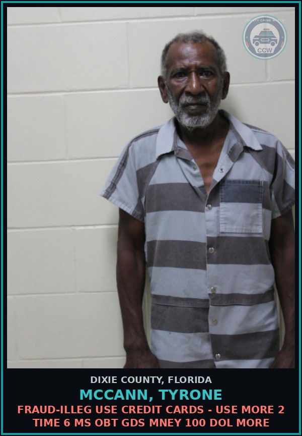 Booking mugshot of MCCANN, TYRONE in Dixie County
