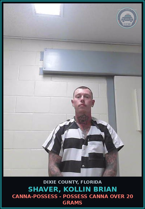 Booking mugshot of SHAVER, KOLLIN BRIAN in Dixie County