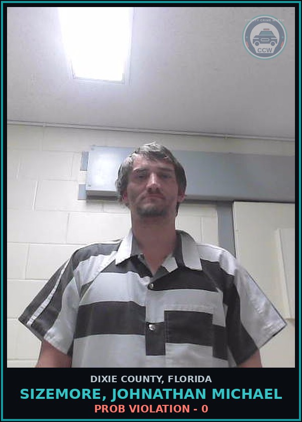 Booking mugshot of SIZEMORE, JOHNATHAN MICHAEL in Dixie County