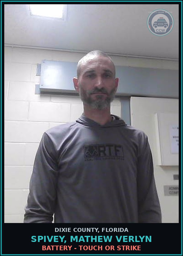 Booking mugshot of SPIVEY, MATHEW VERLYN in Dixie County