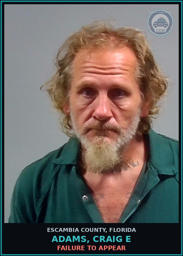 Booking mugshot of ADAMS, CRAIG E in Escambia County