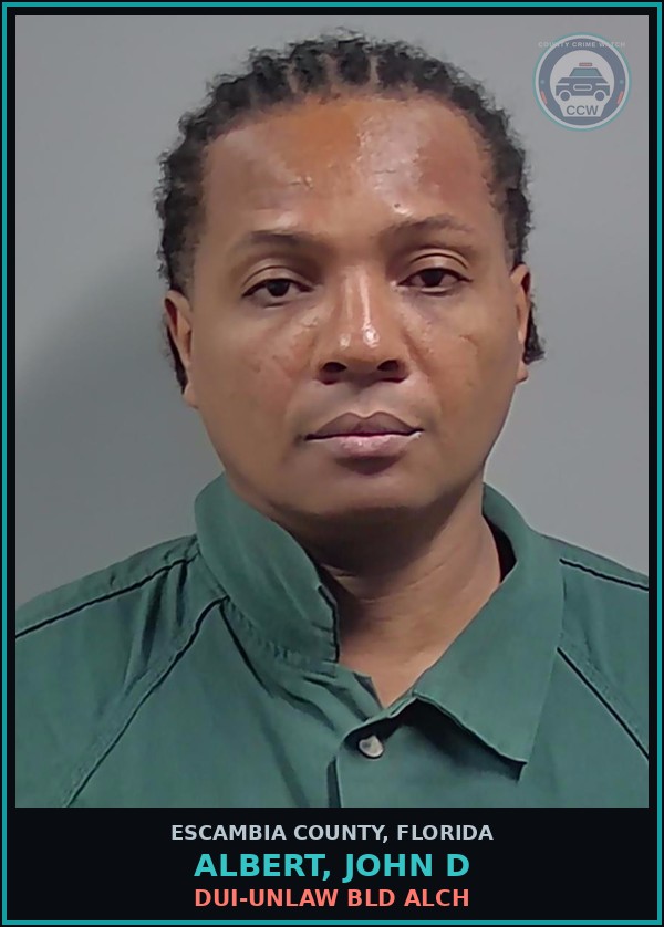Booking mugshot of ALBERT, JOHN D in Escambia County