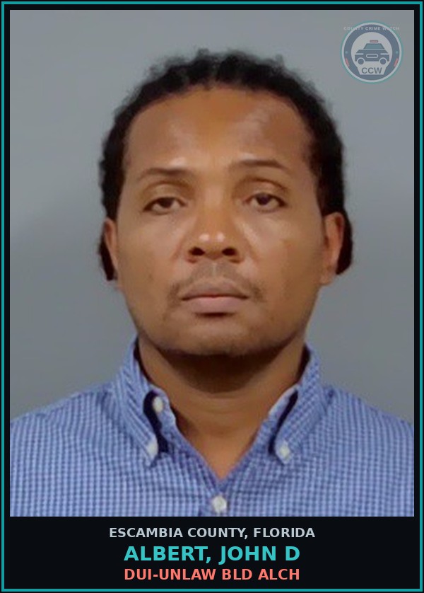 Booking mugshot of ALBERT, JOHN D in Escambia County