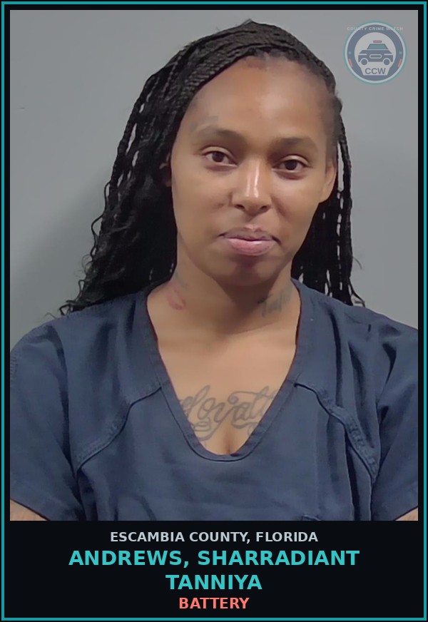 Booking mugshot of ANDREWS, SHARRADIANT TANNIYA in Escambia County