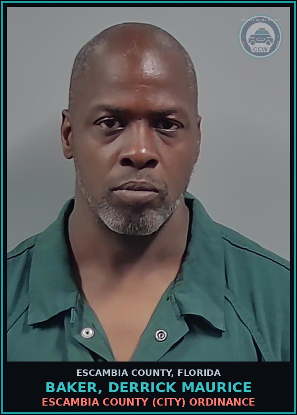 Booking mugshot of BAKER, DERRICK MAURICE in Escambia County