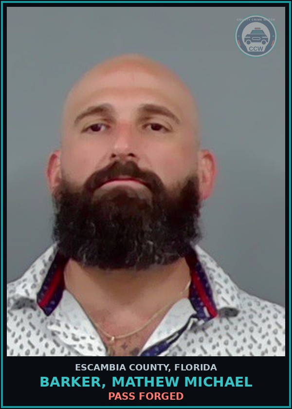 Booking mugshot of BARKER, MATHEW MICHAEL in Escambia County