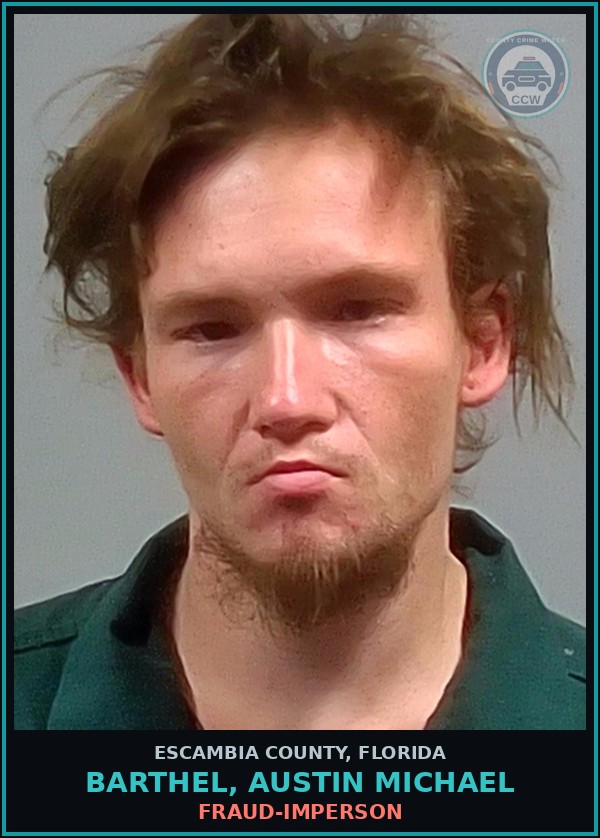 Booking mugshot of BARTHEL, AUSTIN MICHAEL in Escambia County