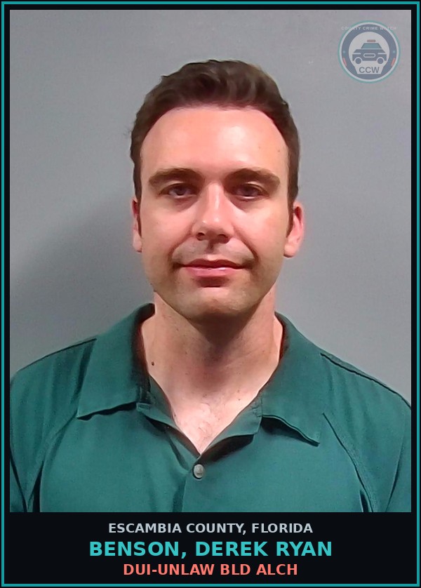 Booking mugshot of BENSON, DEREK RYAN in Escambia County